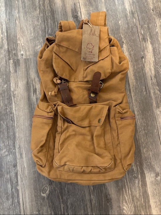 S.C Cotton Other - Unbranded Men's Canvas Backpack in Tan with Leather Accents